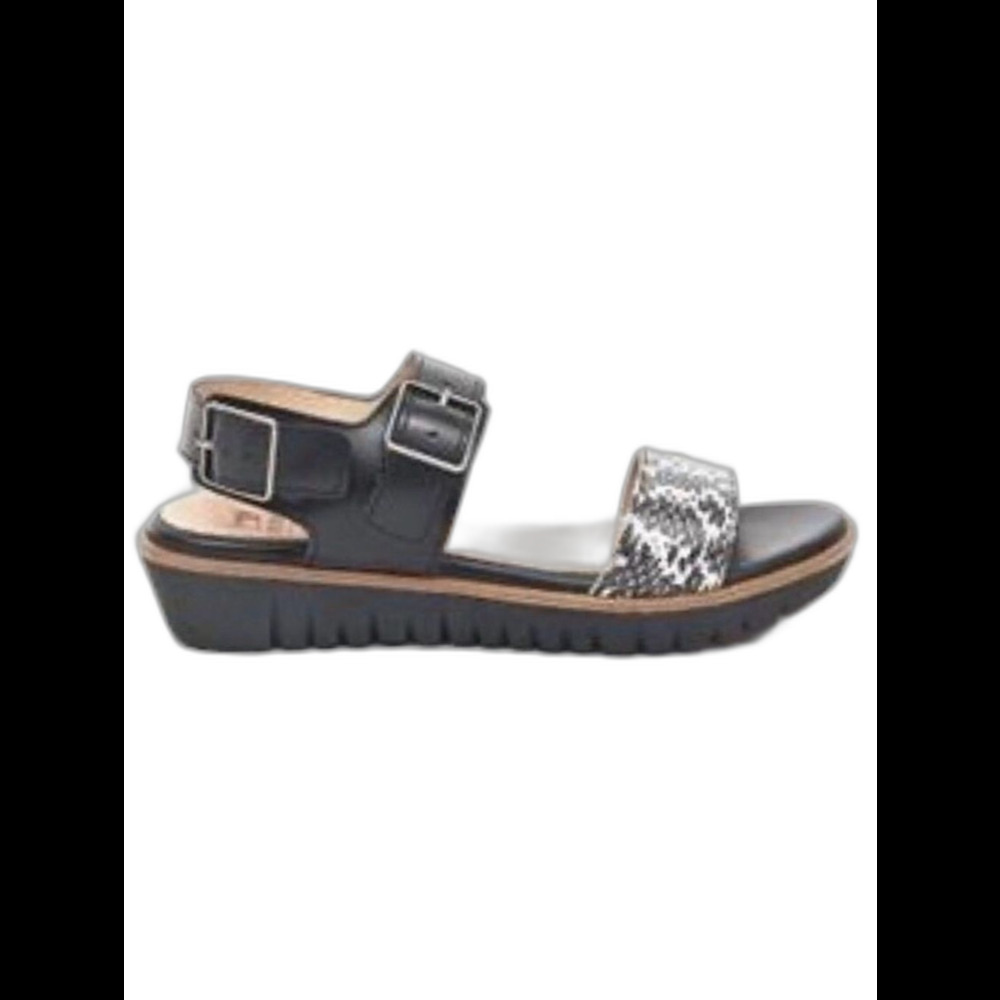 Wonders Dual Buckle Scrappy Platform Leather Sandals in Metallic Grey 11 NWOB